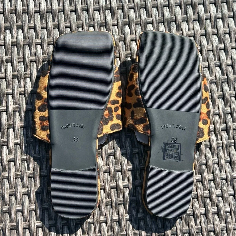 Brown Leopard Print Slide Sandals